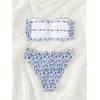 image:imageMakeMeChic Womens Bandeau Strapless Bikini Set Backless Floral Smocked Cut Out Two Piece Swimsuit Bathing SuitBlue
