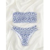 image:imageMakeMeChic Womens Bandeau Strapless Bikini Set Backless Floral Smocked Cut Out Two Piece Swimsuit Bathing SuitBlue