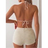 image:imageMakeMeChic Womens Bikini with Shorts Boyshort Bikini Set Halter Tie Backless Y2K Cute SwimsuitsBeige