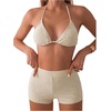 image:imageMakeMeChic Womens Bikini with Shorts Boyshort Bikini Set Halter Tie Backless Y2K Cute SwimsuitsBeige