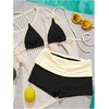 image:imageMakeMeChic Womens Bikini with Shorts Boyshort Bikini Set Halter Tie Backless Y2K Cute SwimsuitsBlack and White B