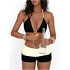image:imageMakeMeChic Womens Bikini with Shorts Boyshort Bikini Set Halter Tie Backless Y2K Cute SwimsuitsBlack and White B