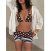 image:imageMakeMeChic Womens Bikini with Shorts Boyshort Bikini Set Halter Tie Backless Y2K Cute SwimsuitsBlue and Brown