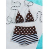 image:imageMakeMeChic Womens Bikini with Shorts Boyshort Bikini Set Halter Tie Backless Y2K Cute SwimsuitsBlue and Brown