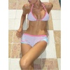 image:imageMakeMeChic Womens Bikini with Shorts Boyshort Bikini Set Halter Tie Backless Y2K Cute SwimsuitsBlue and Pink