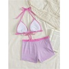 image:imageMakeMeChic Womens Bikini with Shorts Boyshort Bikini Set Halter Tie Backless Y2K Cute SwimsuitsBlue and Pink