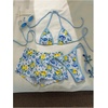 image:imageMakeMeChic Womens Bikini with Shorts Boyshort Bikini Set Halter Tie Backless Y2K Cute SwimsuitsBlue and White