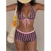 image:imageMakeMeChic Womens Bikini with Shorts Boyshort Bikini Set Halter Tie Backless Y2K Cute SwimsuitsBrown and Pink