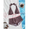 image:imageMakeMeChic Womens Bikini with Shorts Boyshort Bikini Set Halter Tie Backless Y2K Cute SwimsuitsBrown and Pink