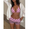 image:imageMakeMeChic Womens Bikini with Shorts Boyshort Bikini Set Halter Tie Backless Y2K Cute SwimsuitsBrown and Pink B