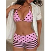image:imageMakeMeChic Womens Bikini with Shorts Boyshort Bikini Set Halter Tie Backless Y2K Cute SwimsuitsBrown and Pink B