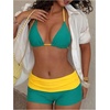 image:imageMakeMeChic Womens Bikini with Shorts Boyshort Bikini Set Halter Tie Backless Y2K Cute SwimsuitsGreen and Yellow
