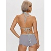 image:imageMakeMeChic Womens Bikini with Shorts Boyshort Bikini Set Halter Tie Backless Y2K Cute SwimsuitsGrey