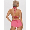 image:imageMakeMeChic Womens Bikini with Shorts Boyshort Bikini Set Halter Tie Backless Y2K Cute SwimsuitsPink