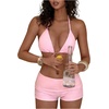 image:imageMakeMeChic Womens Bikini with Shorts Boyshort Bikini Set Halter Tie Backless Y2K Cute SwimsuitsPink B