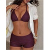 image:imageMakeMeChic Womens Bikini with Shorts Boyshort Bikini Set Halter Tie Backless Y2K Cute SwimsuitsPurple