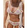 image:imageMakeMeChic Womens Floral Boho Crochet Bikini Sets Tie Side 2 Piece Bathing SuitBeige