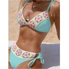 image:imageMakeMeChic Womens Floral Boho Crochet Bikini Sets Tie Side 2 Piece Bathing SuitBlue