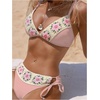 image:imageMakeMeChic Womens Floral Boho Crochet Bikini Sets Tie Side 2 Piece Bathing SuitPink
