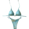 image:imageMakeMeChic Womens Metallic Bikini Sets Halter Triangle Tie Backless Thong Bathing SuitBlue