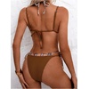 image:imageMakeMeChic Womens Plaid Bikini Set Halter Triangle Tie Side Triangle 2 in 1 Bathing SuitBrown