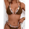 image:imageMakeMeChic Womens Plaid Bikini Set Halter Triangle Tie Side Triangle 2 in 1 Bathing SuitBrown
