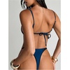 image:imageMakeMeChic Womens Satin Beaded Micro Bikini Set Triangle Tie Backless Thong Summer Beach SwimsuitsTeal Blue