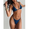 image:imageMakeMeChic Womens Satin Beaded Micro Bikini Set Triangle Tie Backless Thong Summer Beach SwimsuitsTeal Blue