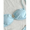 image:imageMakeMeChic Womens Two Piece Bikini Set Tie Side Ring Backless High Cut Bathing Suit SwimwearIcy Blue