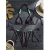 image:imageMakeMeChic Womens Zebra Striped Triangle Bikini Sets Beaded Halter String High Waisted Beach SwimsuitsBrown