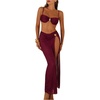 image:imageMakeMeChic Womens 3 Piece Swimsuits Summer Ruched Backless Cheeky Beach Bikini Set with Cover Up SkirtBurgundy