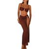 image:imageMakeMeChic Womens 3 Piece Swimsuits Summer Ruched Backless Cheeky Beach Bikini Set with Cover Up SkirtCoffee Brown