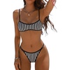 image:imageMakeMeChic Womens Micro Tanning Bikini Sets Cheetah Gingham Sexy Tiny Bathing Suit SwimsuitStriped Black