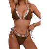 image:imageMakeMeChic Womens Plaid Bikini Set Halter Triangle Tie Side Triangle 2 in 1 Bathing SuitBrown