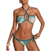 image:imageMakeMeChic Womens Sequin Bikini Sets Sparkly Tie Dye Criss Cross Halter Tie Side Bathing SuitMulticolor