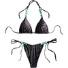 image:imageMakeMeChic Womens Zebra Striped Triangle Bikini Sets Beaded Halter String High Waisted Beach SwimsuitsBrown