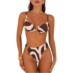 image:imageMakeMeChic Womens 2 Piece Bikini Set Graphic Tie Backless Metal High Cut Bathing SuitMulticolor