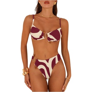 image:imageMakeMeChic Womens 2 Piece Bikini Set Graphic Tie Backless Metal High Cut Bathing SuitMulticolor C