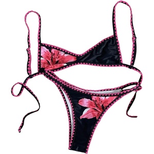 image:imageMakeMeChic Womens 2 Piece Micro Bikini Sets Summer Floral Backless Boho Beach SwimsuitBlack