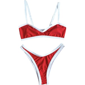 image:imageMakeMeChic Womens Micro Thong Bikini High Waisted Bikini Set Cheeky Swimsuit Bathing Suit SwimwearRed and White