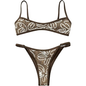 image:imageMakeMeChic Womens Polka Dots Bikini Sets 2 Piece Halter Tie Backless Thong Brazilian Bathing SuitBrown