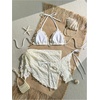 image:imageMAKEMECHIC Womens 3 Piece Summer Bathing Suit Floral Lace Seashell Triangle Bikini Sets with Beach SarongsApricot