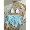 image:imageMAKEMECHIC Womens 3 Piece Summer Bathing Suit Floral Lace Seashell Triangle Bikini Sets with Beach SarongsBlue