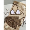 image:imageMAKEMECHIC Womens 3 Piece Summer Bathing Suit Floral Lace Seashell Triangle Bikini Sets with Beach SarongsBrown