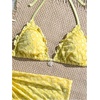 image:imageMAKEMECHIC Womens 3 Piece Summer Bathing Suit Floral Lace Seashell Triangle Bikini Sets with Beach SarongsPale Yellow