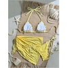 image:imageMAKEMECHIC Womens 3 Piece Summer Bathing Suit Floral Lace Seashell Triangle Bikini Sets with Beach SarongsPale Yellow