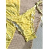 image:imageMAKEMECHIC Womens 3 Piece Summer Bathing Suit Floral Lace Seashell Triangle Bikini Sets with Beach SarongsPale Yellow