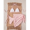 image:imageMAKEMECHIC Womens 3 Piece Summer Bathing Suit Floral Lace Seashell Triangle Bikini Sets with Beach SarongsPink