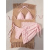 image:imageMAKEMECHIC Womens 3 Piece Summer Bathing Suit Floral Lace Seashell Triangle Bikini Sets with Beach SarongsPink