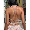 image:imageMAKEMECHIC Womens Sequin Sparkly Halter Tops Y2k Lace Up Open Back Party Beaded TopApricot